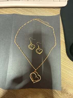 Double Heart Cubic Zirconia Necklace and Dangle Earring Set